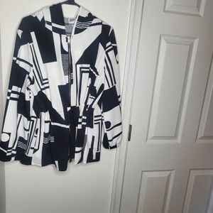Chic Black and White Geometric zip up Hoodie